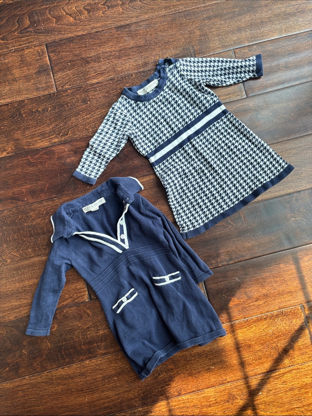 Navy Houndstooth Knit Dress & Navy Knit Tunic Set - Kids